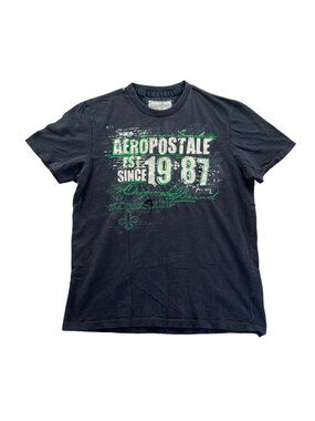 Aeropostale T-Shirt Size Large Black Short Sleeve Crewneck Graphic Casual Tee